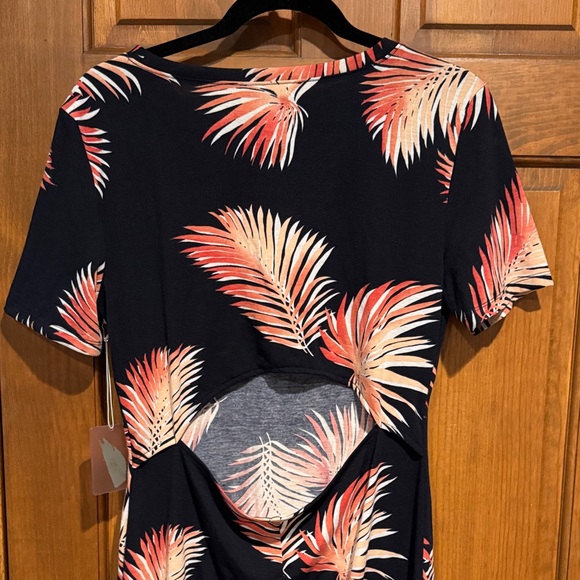Forever 21 Navy and Coral Leaf Print Mini Dress - Picture 4 of 5